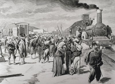 Spagna. Terza Guerra Carlista. Partenza di un battaglione di corpi liberi contro i carlisti da Barcellona (incisione) da Artist Unknown