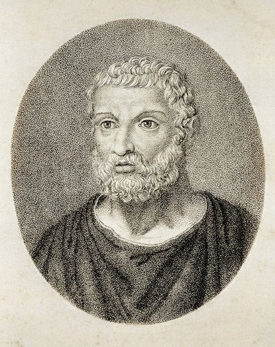 Talete di Mileto (VI secolo a.C.). Ritratto di Talete di Mileto. Incisione. da Artist Unknown