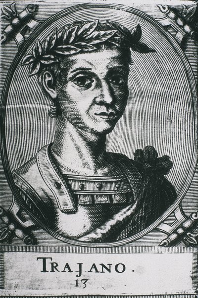 TRAJAN, Marcus Ulpius Traianus (53-117). Ritratto di Traiano con alloro. (dettaglio) da Artist Unknown