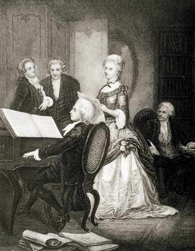 Wolfgang Amadeus Mozart che accompagna al pianoforte il soprano Caterina Cavalieri da Artist Unknown