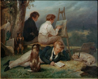 I tre fratelli Scheffer in un paesaggio da Ary Scheffer