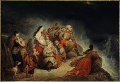 La tempesta, 1820 circa (olio su tavola, doratura su tela) da Ary Scheffer