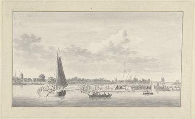 Grande zattera e varie navi sulla Merwede presso la casa de Merwe vicino a Dordrecht da Ary van Wanum