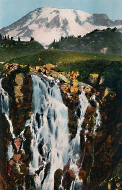 Cascate di Mirto e Monte Rainier, c1916 da Asahel Curtis