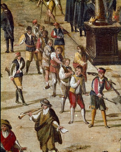 Piazza della corte della Vicaria a Napoli al tempo della rivoluzione di Masaniello. Criminali giudicati davanti all