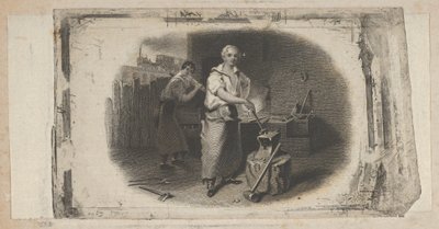 Vignetta di banconota con un fabbro e una forgia da Asher Brown Durand.