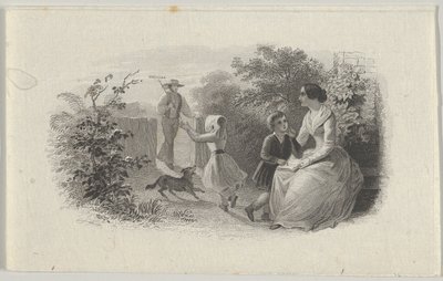 Vignetta di banconota con una famiglia in un giardino, ca. 1824-37 da Asher Brown Durand.