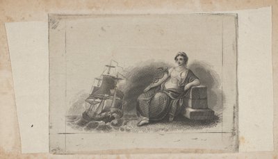Vignetta di banconota con figura femminile che rappresenta il commercio marittimo, ca. 1824-37 da Asher Brown Durand.