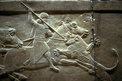 Re Ashurnasirpal II durante una caccia reale al leone, 650-620 a.C. da Assyrian