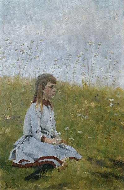 Ragazza in un prato fiorito, c.1885 da Asta Nørregaard