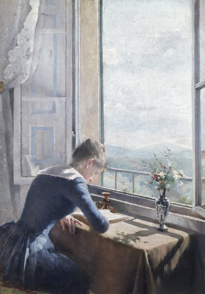 Donna che legge vicino a una finestra aperta da Asta Nørregaard