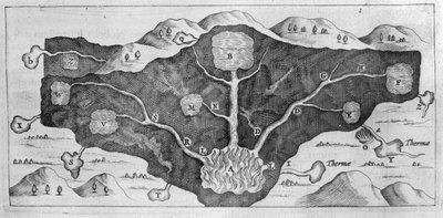 Sezione trasversale della crosta terrestre che permette ad Athanasius Kircher di dimostrare l