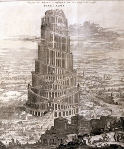 Der Turmbau zu Babel. Ricostruzione di Athanasius Kirche nella sua opera "Turris Babel" su questa torre e la storia dell