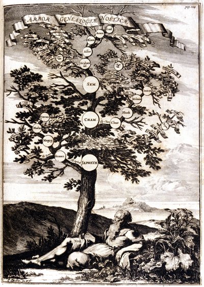 Albero genealogico di Noè da: Athanasius Kircher, Turris Babel, Roma 1675 Milano da Athanasius Kircher