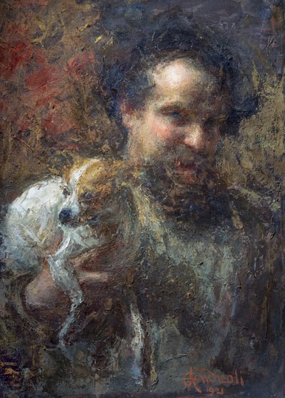 Autoritratto di Attilio Andreoli con cane da Attilio Andreoli