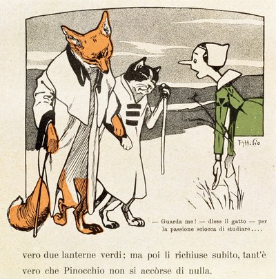 Pinocchio incontra il Gatto e la Volpe da Attilio Mussino
