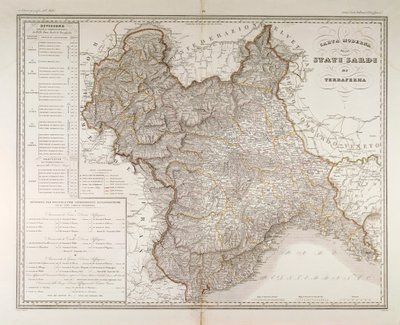 Stati Sardi sulla terraferma. Mappa di Attilio Zuccagni-Orlandini, tratta dall