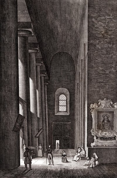 Navata laterale della Cattedrale della Natività di Maria Santissima a Siracusa, Sicilia, Italia, incisione su rame, circa 19x29 cm da Attilio Zuccagni Orlandini