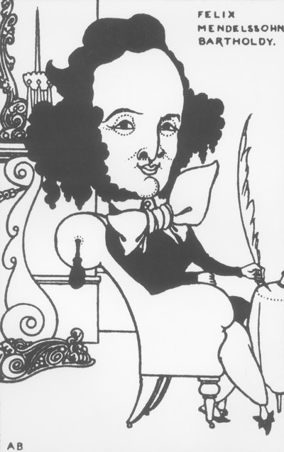 Caricatura di Felix Mendelssohn (1809-47), fine XIX secolo (litografia) da Aubrey Beardsley