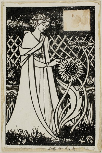 Studio decorativo: donna con girasoli da Aubrey Beardsley