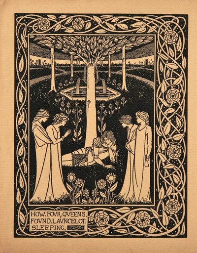 Come quattro regine trovarono Lancillotto addormentato. Illustrazione del libro Le Morte d