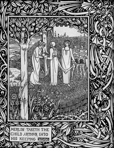 Merlino prende in custodia il bambino Artù, c1893 da Aubrey Beardsley
