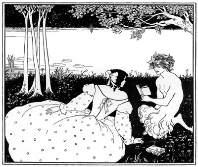 Pan che legge a una donna vicino a un ruscello da Aubrey Beardsley