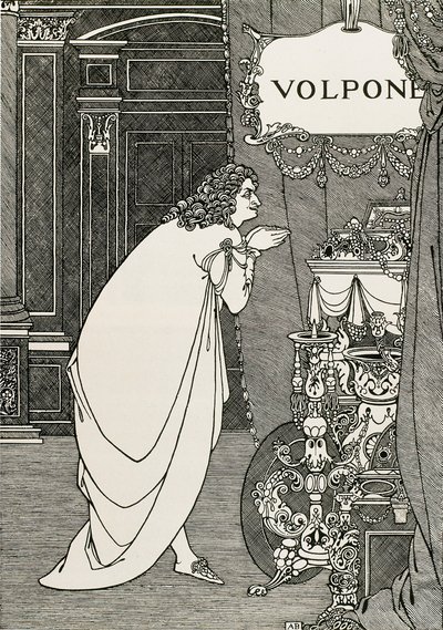 Pagina del titolo di Volpone o la volpe (1609) scritto da Ben Johnson da Aubrey Beardsley