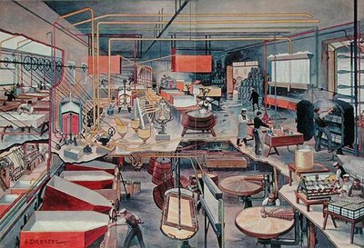 Interno di una latteria urbana moderna, illustrazione da 