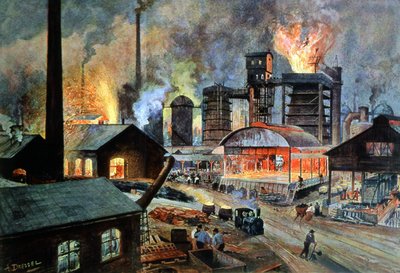 Fabbrica di lavorazione dei metalli in Germania, c.1890 da August (after) Dressel