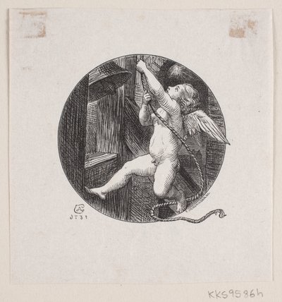 Vignetta circolare con angelo volante da August Jerndorff