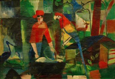 Donna con pappagallo in un paesaggio da August Macke