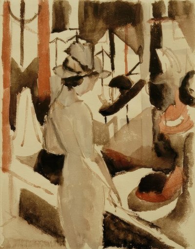 Donna davanti a un negozio di cappelli da August Macke
