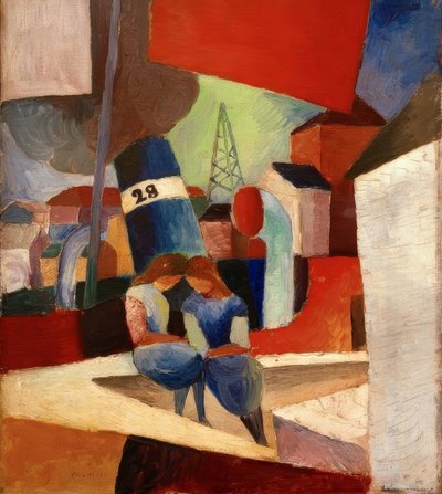 Immagine del porto con bambini sul muro: Porto di Duisburg da August Macke
