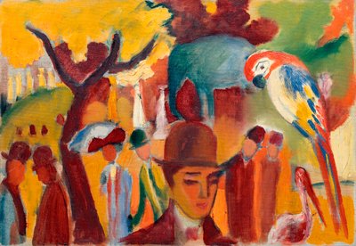 Il piccolo giardino zoologico in marrone e giallo da August Macke
