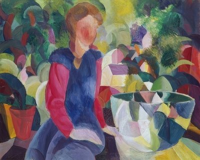 Ragazza con boccia di pesci da August Macke