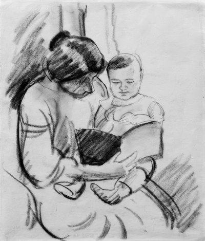 Madre con bambino, leggendo (Elisabeth e Walterchen) da August Macke