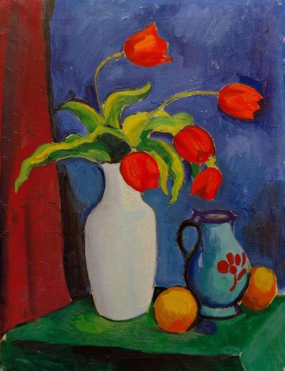Tulipani rossi in vaso bianco da August Macke
