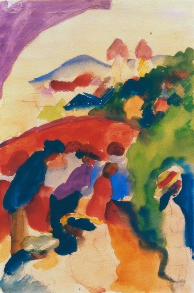 Passeggiatori con città da August Macke