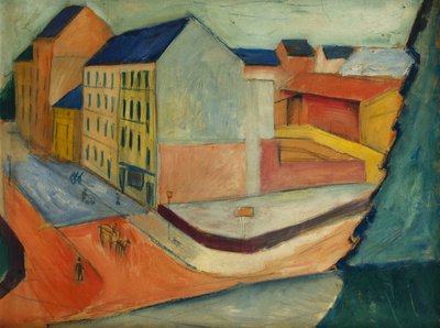 Unsere Strasse mit Reitbahn, Bonn, 1913 da August Macke