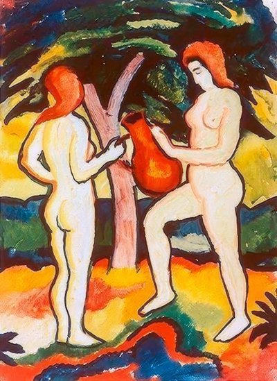 Due nudi con brocca da August Macke