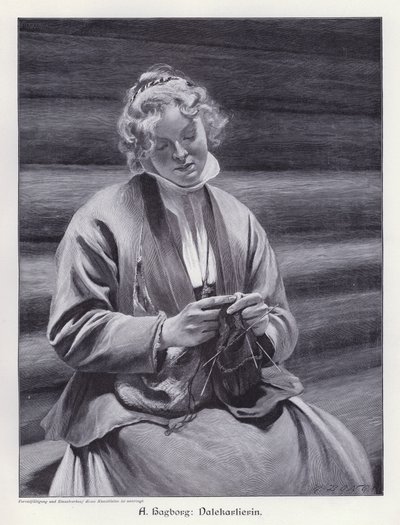 Ritratto di una donna che lavora a maglia da August Wilhelm Nikolaus Hagborg