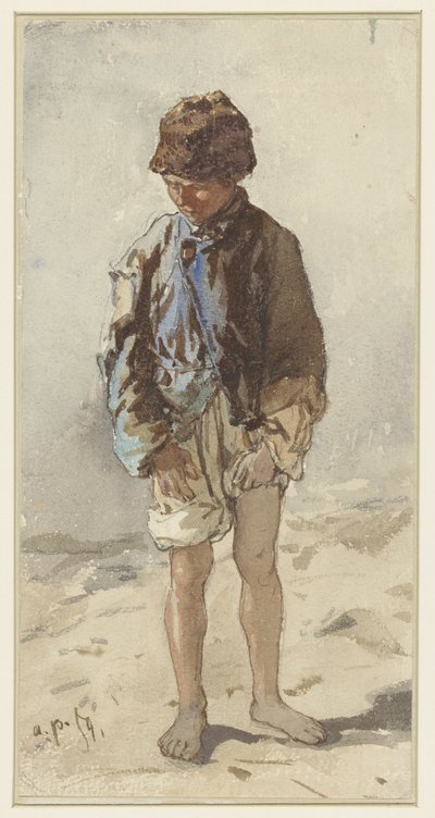 Ragazzo ungherese, in piedi e di fronte, a piedi nudi e con un cappello di pelliccia da August Xaver Carl von Pettenkofen