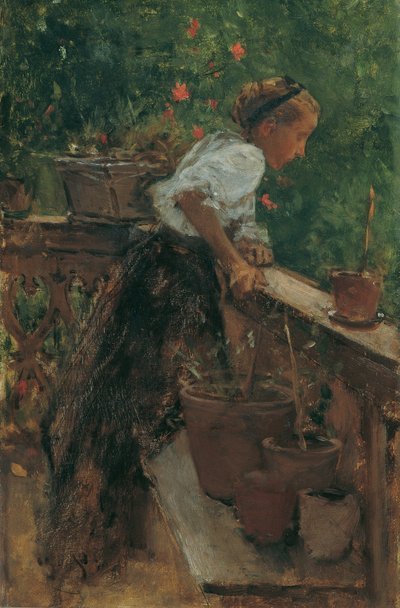 Ragazza contadina sul balcone da August von Pettenkofen
