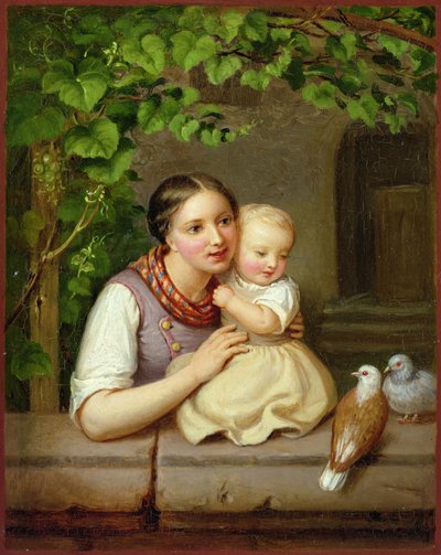 Madre con bambino e due colombe da August von der Embde
