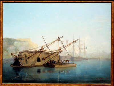 Una barca a vela con un carenaggio Acquerello di Auguste Aiguier (1819-1865) da Auguste Aiguier