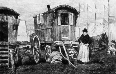 Campo di zingari con la loro carovana trainata da cavalli da Auguste Andre Lancon