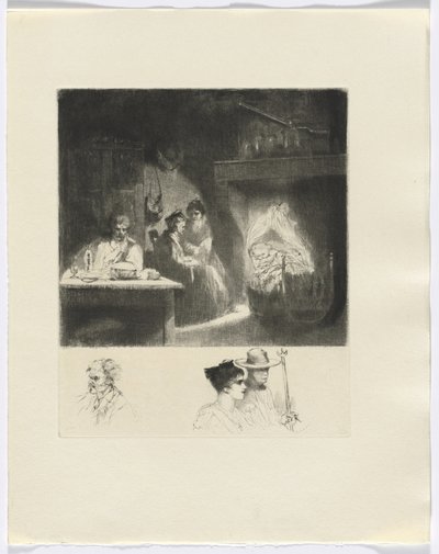 Frédéric Mistral: Mémoires et Recits di Frédéric Mistral: scena di famiglia/ busto di tre figure (inserto dopo p. 48) da Auguste Brouet