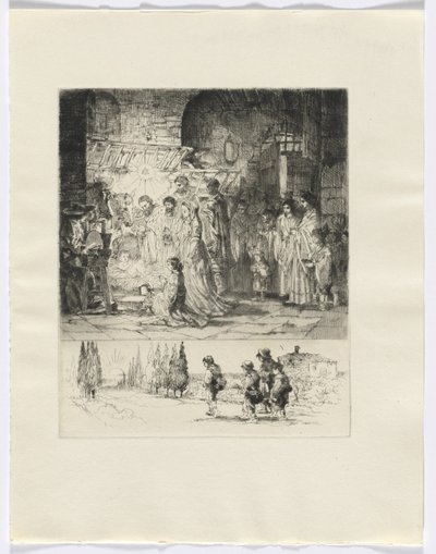 Frédéric Mistral: Mémoires et Recits di Frédéric Mistral: natività/ figure che camminano su una strada (inserto dopo p. 32) da Auguste Brouet