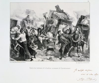 Residenti dei sobborghi che arrivano a Parigi prima che i prussiani assedino la città, 1870 1872 da Auguste Bry